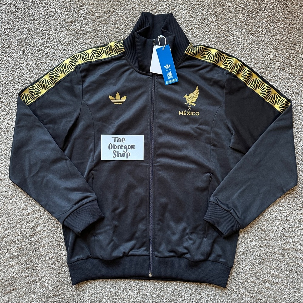 ADIDAS MEXICO NATIONAL GOLD FULL ZIP TRACK JACKET MENS SIZE LARGE BLACK NEW
